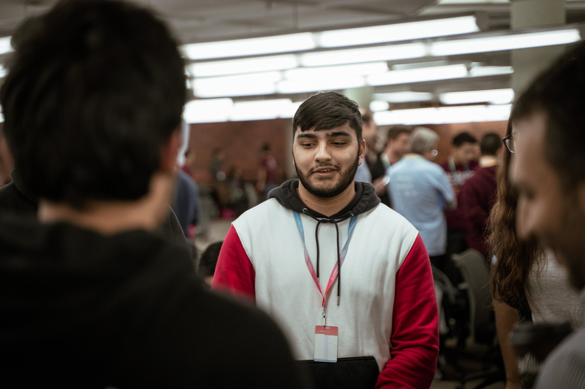 Qaseem Ashemi and Zain Ul-Abdin present VisionX to judges at DeltaHacks 6 Hackathon held at McMaster University